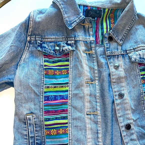 Chiqle tribal tapestry accent jean jacket - Picture 3 of 6